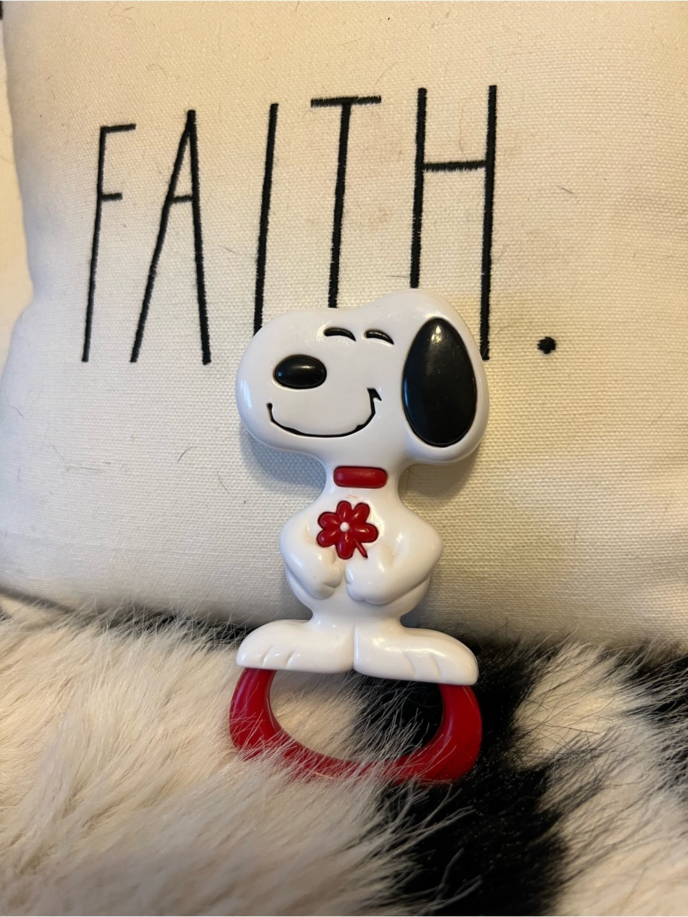 Snoopy Red & White Baby Teether Rattle